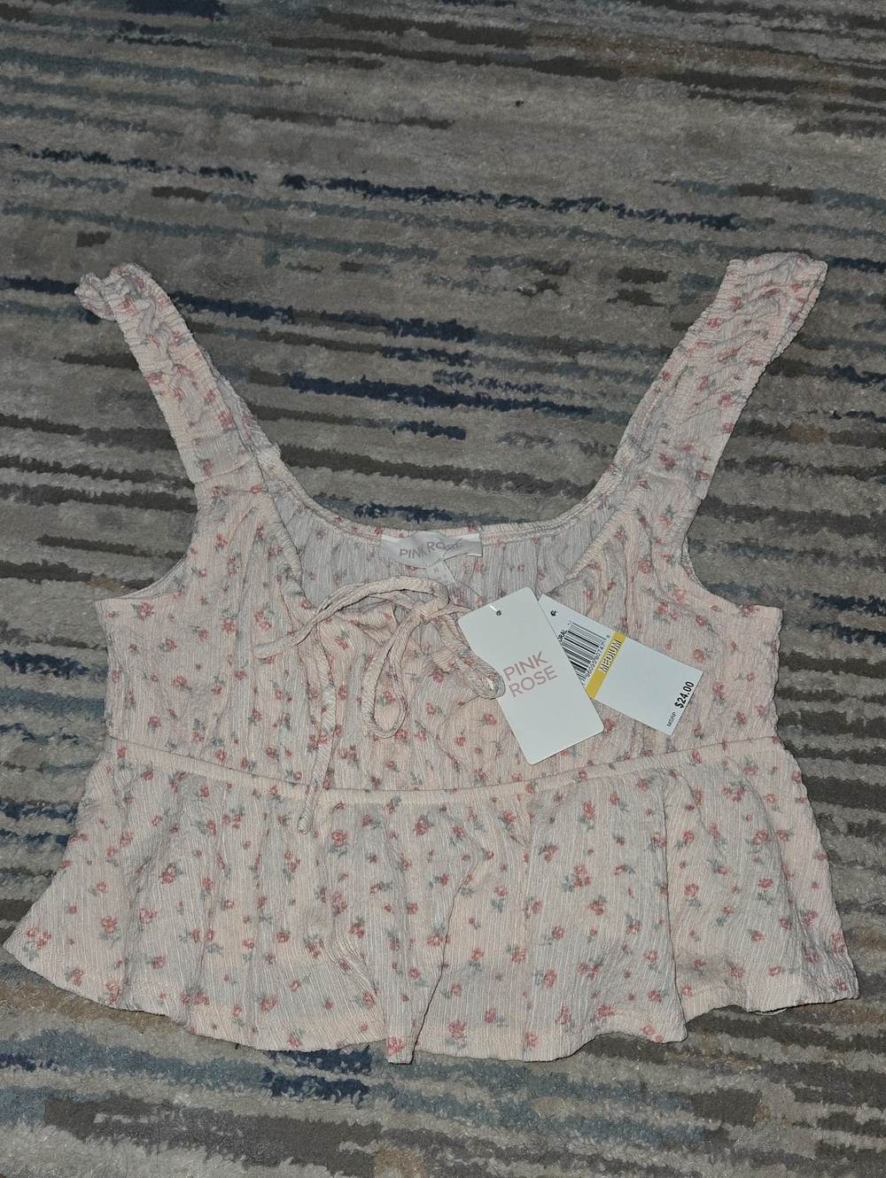 Pink Rose Blush Pink Floral Tie-Front Peplum Crop Top